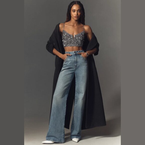 NEW Sizes M, XL The Eve Sequin Longline Bralette - Silver by Anthropologie - Picture 2 of 5